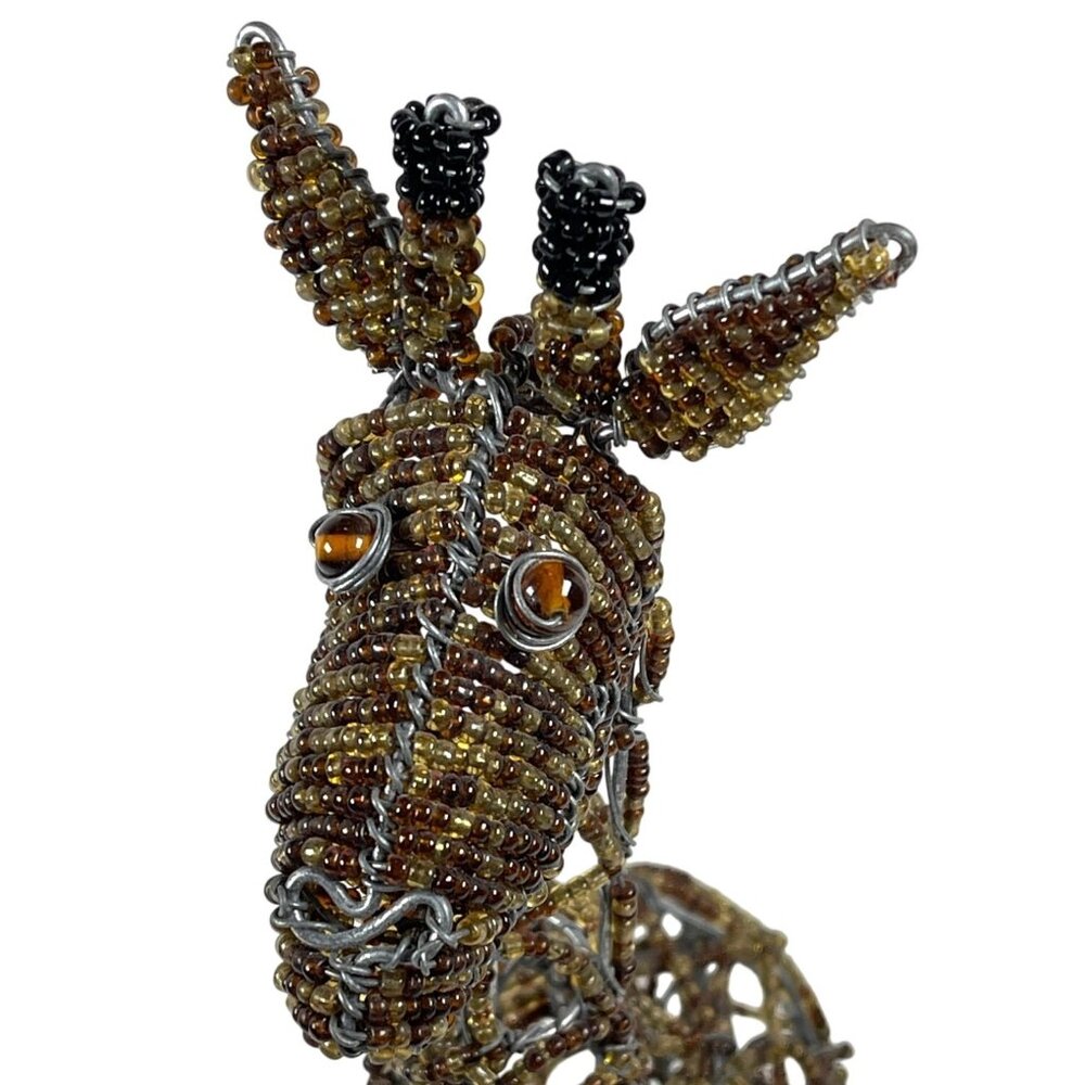 Handmade Giraffe Artisan South Africa Art Brown Glass Beads Wire 14.5" Vintage - Picture 4 of 12